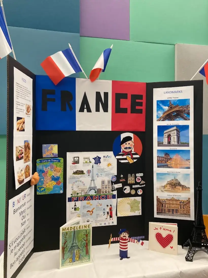 A student-made France display board at International Night